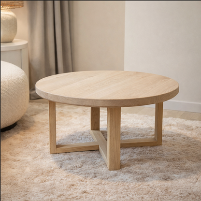 Ronde eiken salontafel | met houten onderstel | CORE collectie