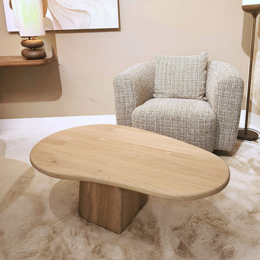 Organische eiken salontafel met kolompoot